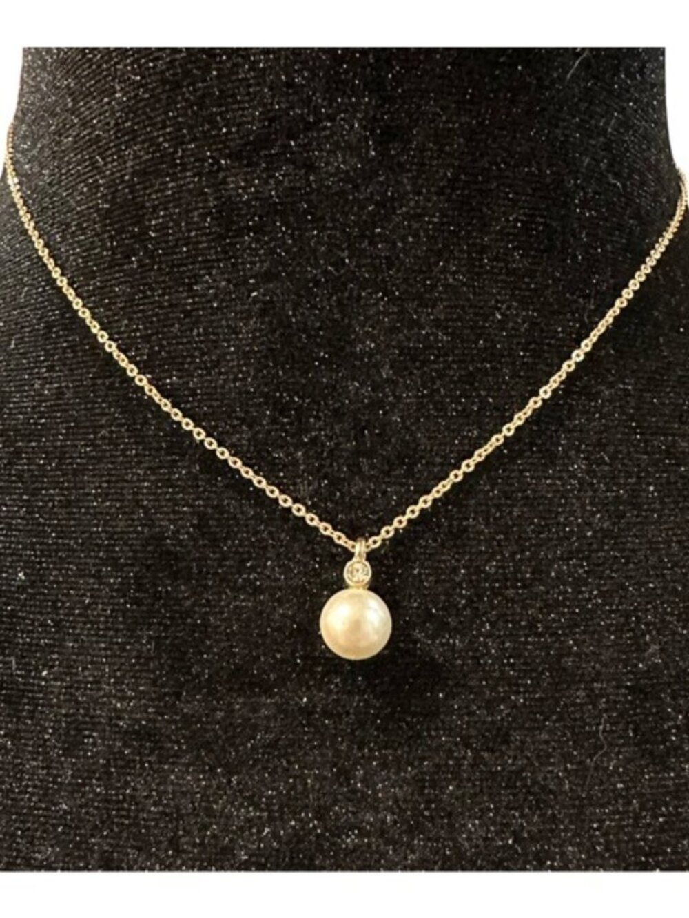 Faux Pearl Pendant Rhinestone Accent Gold Tone Chain Adjustable Length